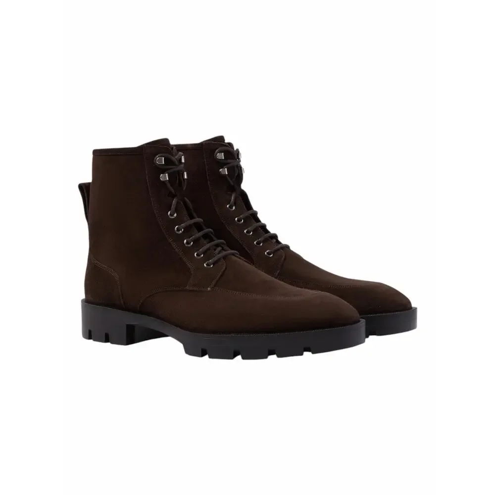 Christian Louboutin Caracolo Lion Suede Lace Up Boots Cafe Brown Size 44